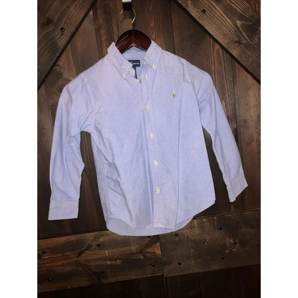 Ralph Lauren Iconic‎ Oxford Denim Button Down Shirt Boy's Size 7 Little Kids